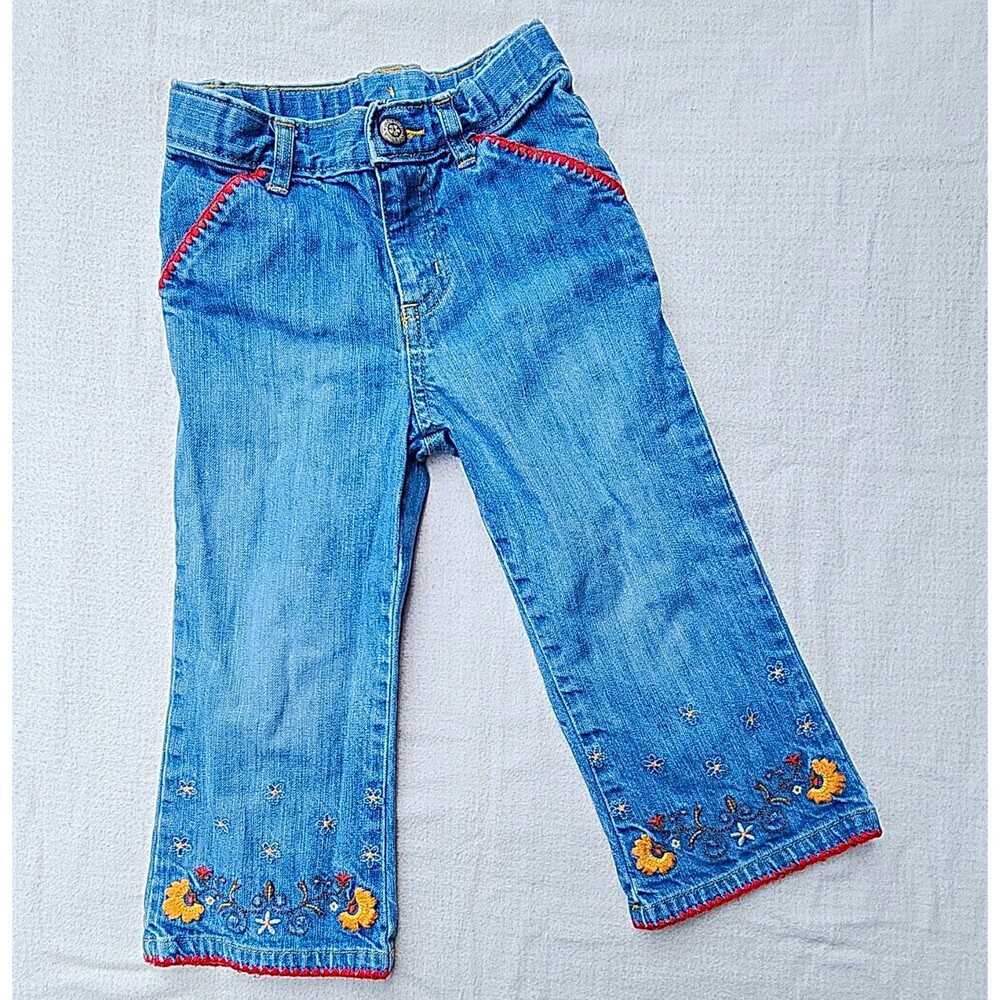 Vtg babyGap Toddler Girl 2T Embroidered Floral Jeans Holiday 2004 Snowflake Y2K